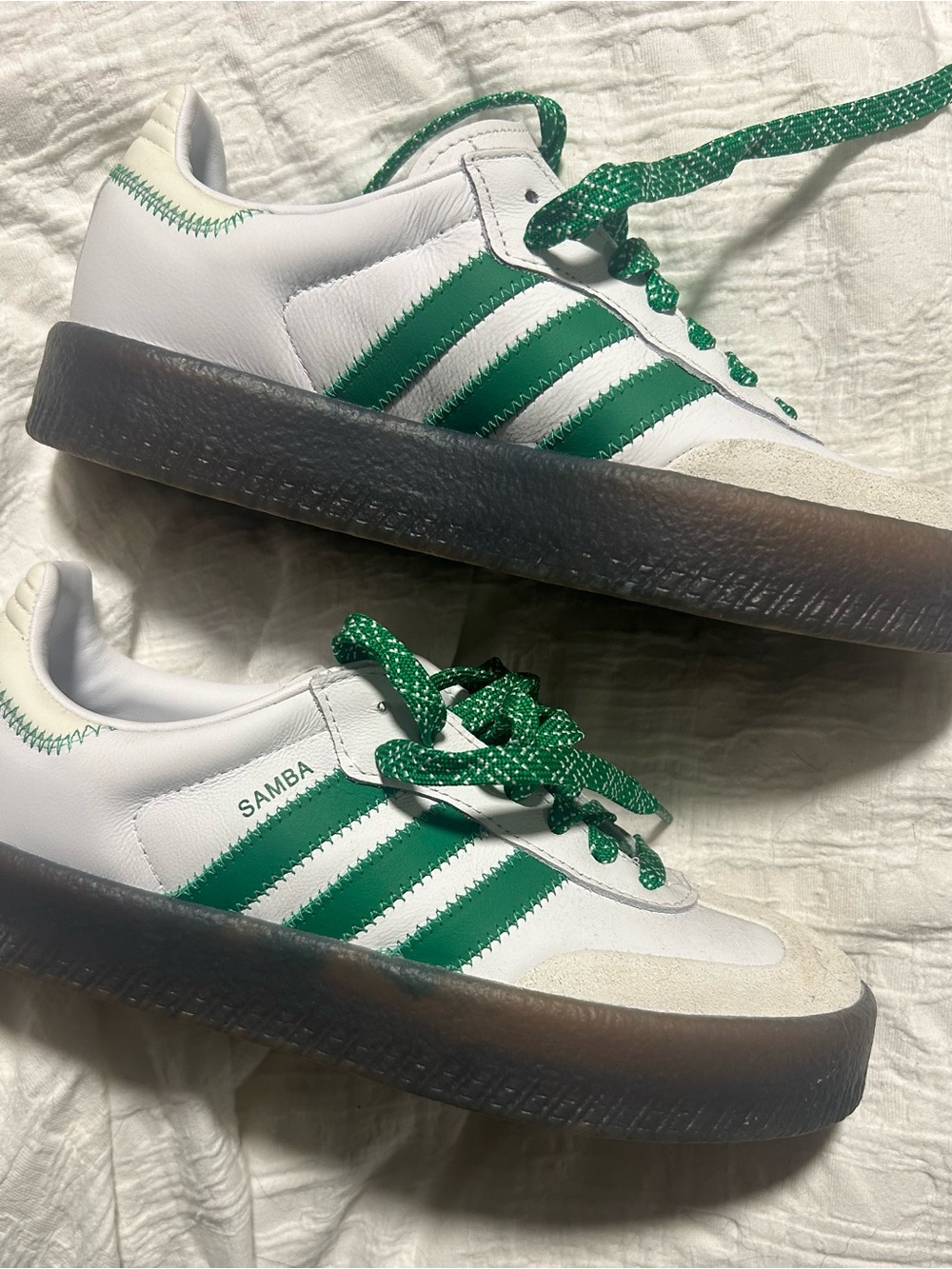Adidas Sambae Platform Sneakers White Green - Unworn Sambas NWOT